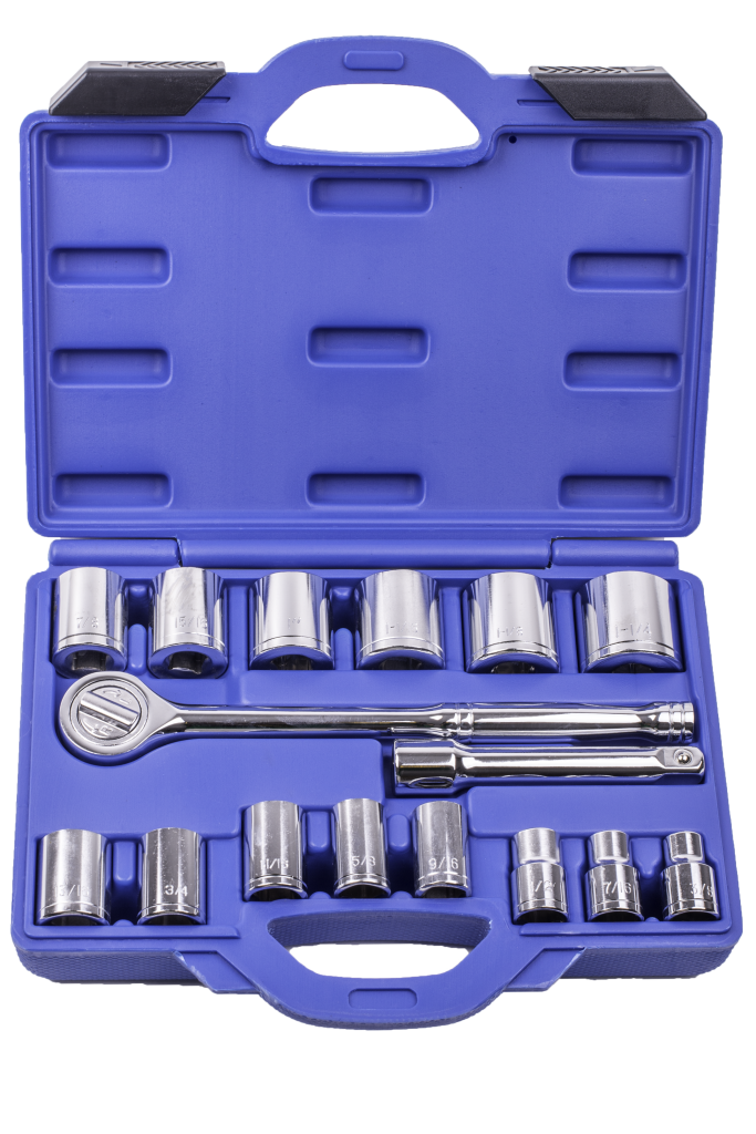 1/2 DRIVE CHROME SOCKET SET WITH RATCHET 16 PIECE SAE